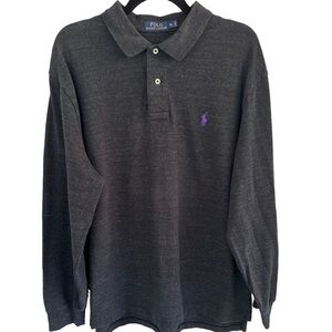 Ralph Lauren mesh classic polo. Grey with purple logo. Long sleeve.